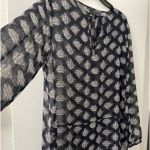 Long sleeve sheer shirt. Blue and white.